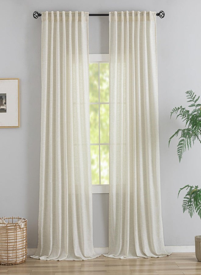 DONREN 94 Inch Length Curtains Natural Linen Back Tab Hook Belt Loops Privacy Semi Sheer Living Room Curtains,2 Panels Ivory White Modern Cottage Vintage Style Light Filtering Window Treatment Curtains - Image 1